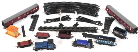 Various OO gauge items, track, LMS 5051 dining car, 5cm high, rolling stock, signals, etc. (a quantity)