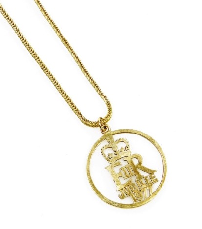 A 9ct gold Elizabeth II 1977 jubilee pendant, and associated chain, the chain stamped Italy 9kt, 9.3g overall.