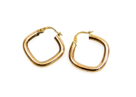 A pair of 9ct gold hoop earrings, each of square design, 2cm wide, 2.2g.