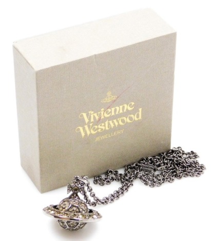 A Vivienne Westwood orb pendant and chain, with darkened finish, boxed.