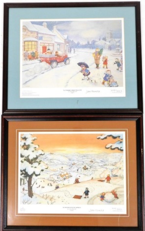 After John Harrold. Two Rupert The Bear prints, Nutwood Christmas Eve, print limited edition number 223/300 and Nutwood Winter Sports, limited edition 214/300 each 26cm x 39cm.