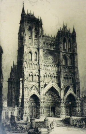 After Andrew Fairbairn Affleck (fl.1910-1935). Amiens Cathedral, engraving, signed, 62cm x 41cm.