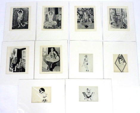 L.Wells (21stC School). Portraits of ladies in 1920's dress, ink on paper, signed and dated 2021, 17cm x 12.5cm, and after Henri Matisse, portraits of ladies in interior scenes, prints, 22cm x 17cm. (a quantity)