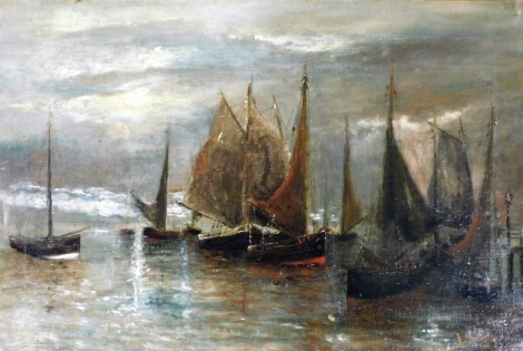 L. Heathcote (20thC British School). Fishing boats on calm water, oil on canvas, signed, 31cm x 47cm.