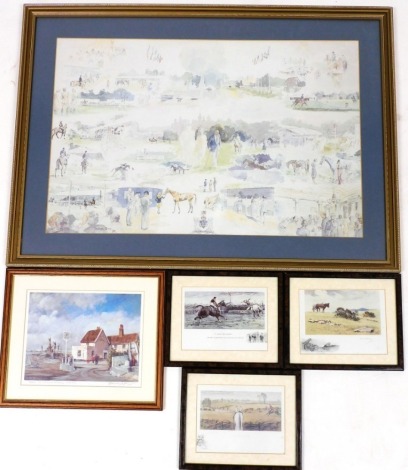 Various pictures, prints, etc., to include after Leigh Parry, horse racing montage, print, 49cm x 74cm, after Esmond Jeffries, The Butt and The Hard, Pin Mill, signed limited edition print number 134/500, 20cm x 25cm, etc.