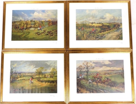 After John King. Four works from the Belvoir Hunt series, to include The Opening Meet Croxton Park, singed limited edition, 97/250, Back To Clawson Thornes, limited edition number 87/250, etc., each 28cm x 40cm.