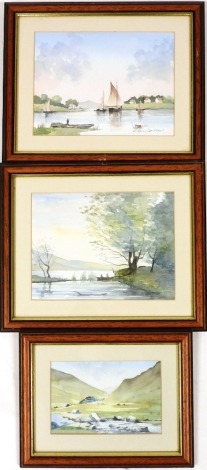 Tony Cowlishaw (20thC British School). Mountainous lake scene, signed watercolour on paper, 10cm x 15cm, and two further works by the artist. (3)