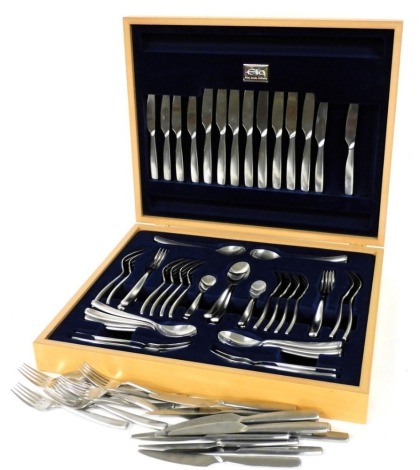 A canteen of Elia fine grade stainless steel cutlery, in a plain canteen, part settings for eight, 47cm wide.