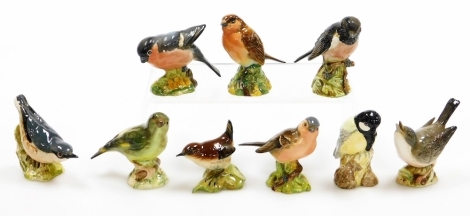 A group of Beswick birds, to include a Nuthatch, Wren, etc. (9, some AF)