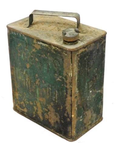 A Pratts green painted petrol can, with metal BP cap, 25cm wide.