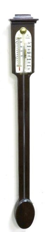 A mahogany stick barometer by I.Blatt of Brighton, of plain form with ivory vernier scale and thermometer, oval reservoir, 94cm high.