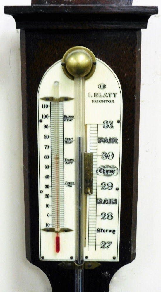 A mahogany stick barometer by I.Blatt of Brighton, of plain form with