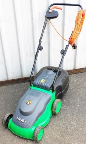 A Power Base electric lawn mower, with grass collector.