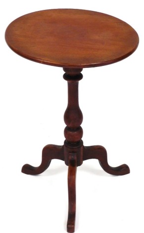 A late Victorian mahogany occasional table, the circular top raised on a turned column over three cabriole legs, 68cm high, 47cm wide.