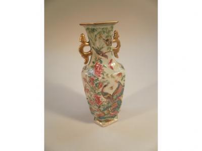 A 19thC Chinese famille rose two handled hexagonal vase