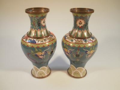A pair of cloisonne baluster vases