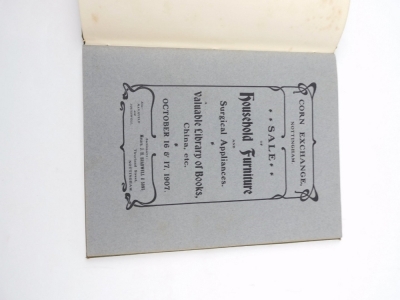 Nottinghamshire.- Auction Catalogue.- SALE OF HOUSEHOLD FURNITURE, SURGICAL APPLIANCES, VALUABLE BOOKS, CHINA ETC [BELONGING TO DR CHICKEN], publisher's wrappers bound-in, later cloth, 4to, 1907 - 2