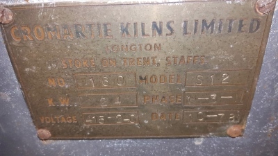 A Cromartie Kilns Limited kiln, no.160, model S12, 24kw, phase 13-11, 240V. Buyer Note: This lot is located off site. Extra information available via bids@goldingyoung.com Buyer to collect from Boston, Lincolnshire. - 2