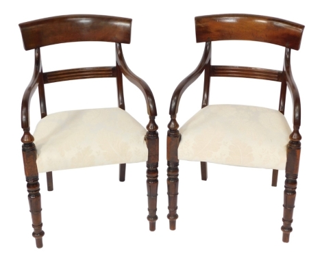 Two William IV and later carver chairs, each with shaped back, similar style re-upholstered and matched parts.