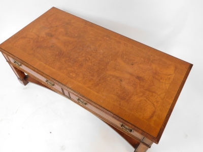 A late 20th walnut rectangular coffee table, with two single drawers, on a fluted design base, 44cm high, 122cm wide, 61cm deep. - 2