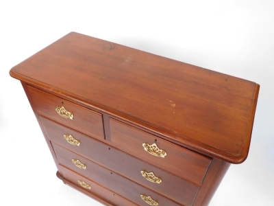 A Victorian mahogany chest, of two short over three long graduated drawers, the longest drawer within an integral plinth base, raised on bun feet, 104cm high, 104cm wide, 47cm deep. - 2