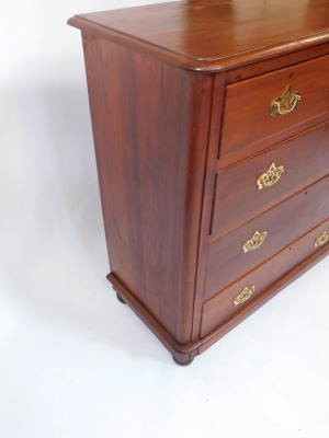 A Victorian mahogany chest, of two short over three long graduated drawers, the longest drawer within an integral plinth base, raised on bun feet, 104cm high, 104cm wide, 47cm deep. - 3