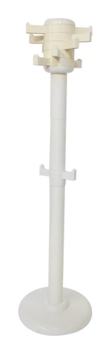 A Myers 2000 1970s white plastic coat rack, with ten arm revolving upper sections, two arm collar, raised on a circular base, 170cm high.