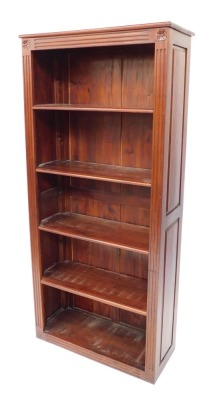 A Victorian style mahogany open bookcase, with four adjustable shelves, raised on fluted plinth base, 176cm high, 81cm wide, 34cm deep.