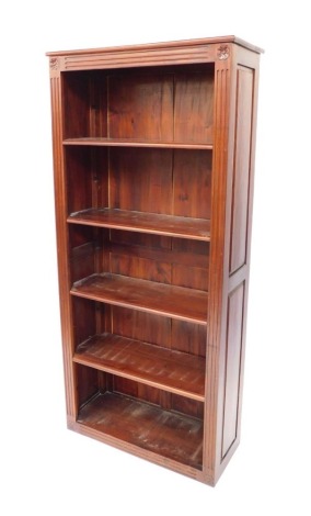 A Victorian style mahogany open bookcase, with four adjustable shelves, raised on fluted plinth base, 176cm high, 81cm wide, 34cm deep.