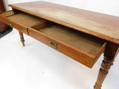 A Victorian mahogany writing table, with two frieze drawers, raised on turned legs, 75cm high, 160cm wide, 67cm deep. - 3