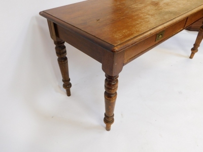 A Victorian mahogany writing table, with two frieze drawers, raised on turned legs, 75cm high, 160cm wide, 67cm deep. - 4