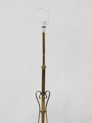 A Victorian Art Nouveau brass telescopic standard lamp, 164cm high. - 3