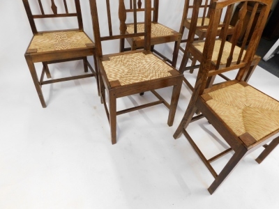 A set of six George III oak and rush seated dining chairs. - 3