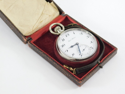 A Paul Buhre silver plated pocket watch, with 6cm diameter Arabic dial, in plain case with outer box, and key. - 2