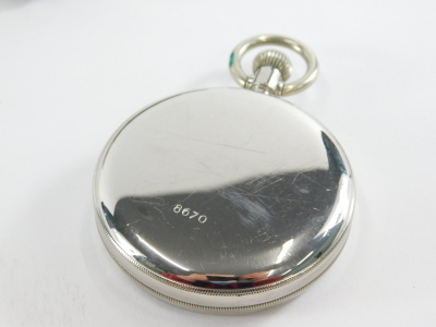 A Paul Buhre silver plated pocket watch, with 6cm diameter Arabic dial, in plain case with outer box, and key. - 3