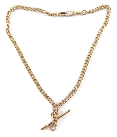 A 9ct gold watch chain, with T-bar end, 32cm long, 11.5g.