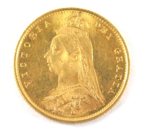 A Victorian gold half sovereign, 1887, shield back.