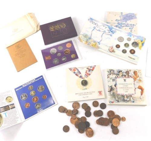 Various coins, pennies, early 20thC and later, some with original patina, coin sets 1991 Brilliant Uncirculated coin set, 1986 Commonwealth Games, 1984, 1970, etc. (a quantity)