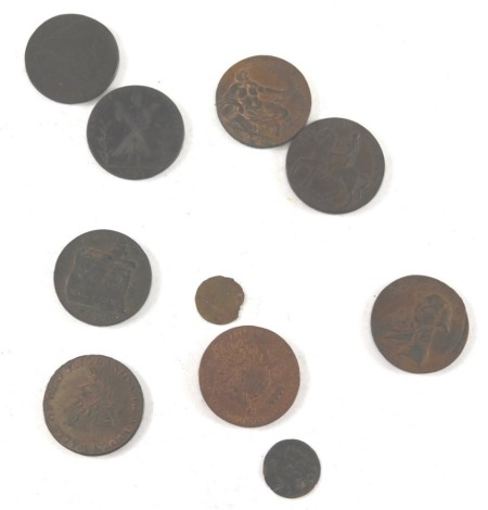 Various coins and tokens, Earl Howe 1795, J Lackington 1794, Coventry half penny 1792, etc. (a quantity)