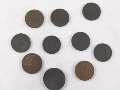 Various coins and tokens, Manchester half penny 1793, John Howard FRS 1792 half penny, Kent 1794, Exeter 1792, various others, etc. (a quantity) - 2