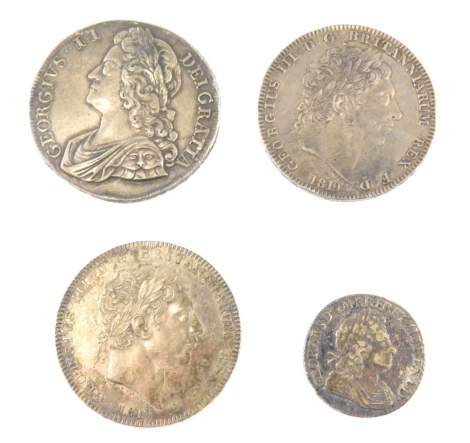 A George III silver crown, 1819 another and two further coins. (4)