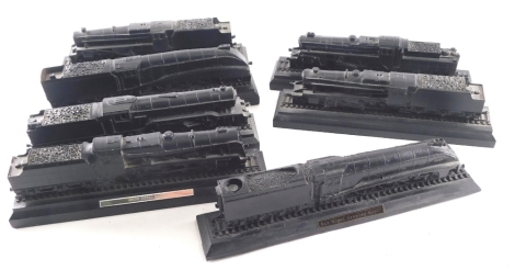 Various cast resin and coal train models, to include Mallard 4468, 26cm wide, etc. (a quantity)