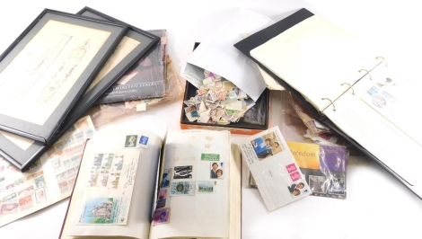 Various stamps, GB and world used, to include Germany, early 20thC and later, used, collectors and other stamps, a red album, further album of world used, History of WWII fifty pence coin set, small quantity of other ephemera, navy drawings of ships, othe