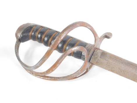 An 1821 type light trooper's sword, plain blade, turned grip and pierced guard, lacking scabbard, 87cm long. (AF)