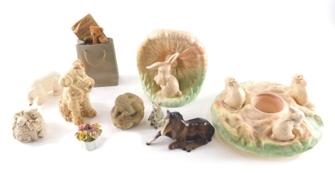 Various pottery and effects, a Sylvac dog 1378, 14cm high, other Sylvac, Szeiler polar bear, other ornaments, Beswick foal, etc. (a quantity)