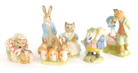 A Beswick Beatrix Potter figure Tommy Brock, 9cm high, Tabitha Twitchett, Flopsy Mopsy and Cotton Tail, and various others, Royal Albert, etc. (6)