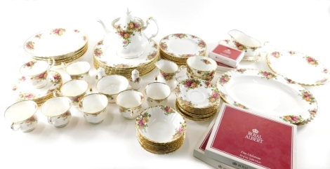 Various Royal Albert Old Country Roses dinner ware, to include oval meat plate, 35cm wide, part tea service, teapot, cups, saucers, bowls, etc. (a quantity)