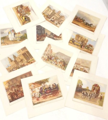 A collection of reproduction lithographs, each produced from the London Guildhall and relating to Royal Mail and other transportation to include trams, coaches, steam coach, etc., framed, 21cm x 27cm. - 2