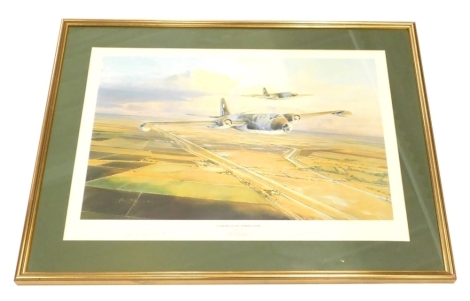 Robert Taylor (b.1951). Canberras Over Cambridgeshire, artist signed limited edition print, also signed by Roland Beaumont, 51cm x 71cm.