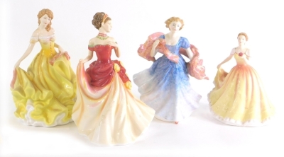 Four Royal Doulton porcelain figurines, Deborah (2009), Morning Breeze, Autumn Ball and Summer.